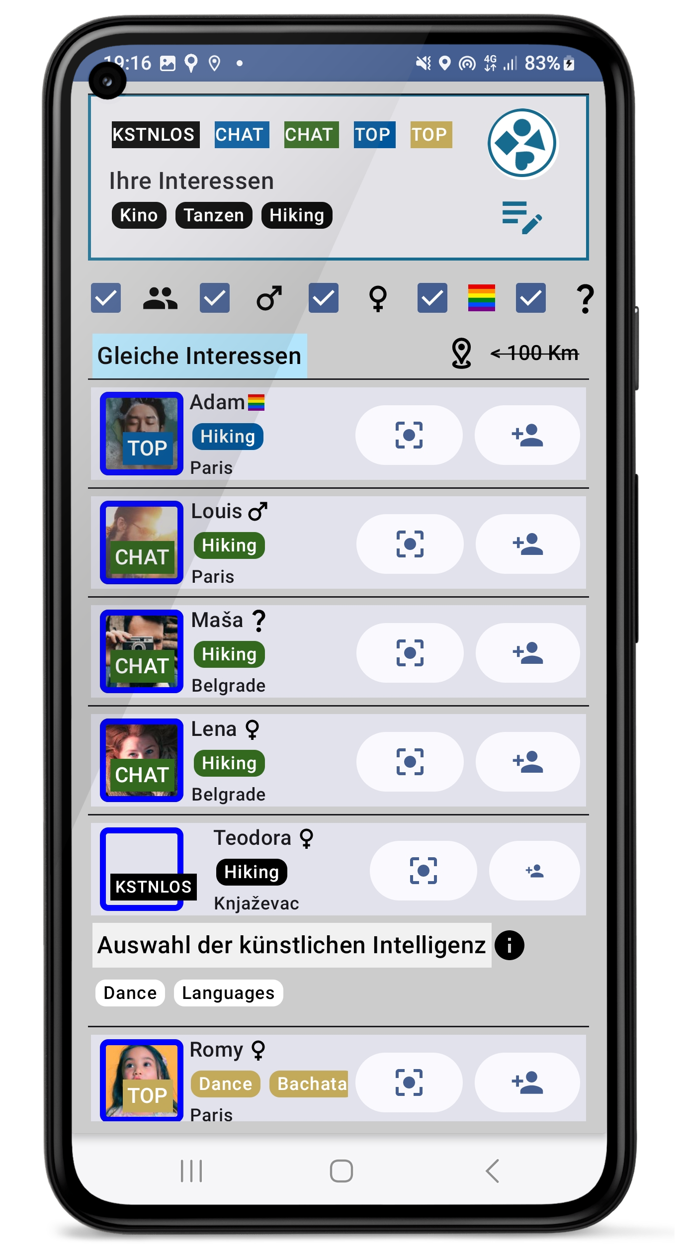 Dashboard mit KI-Matching-Schlüsselwörtern