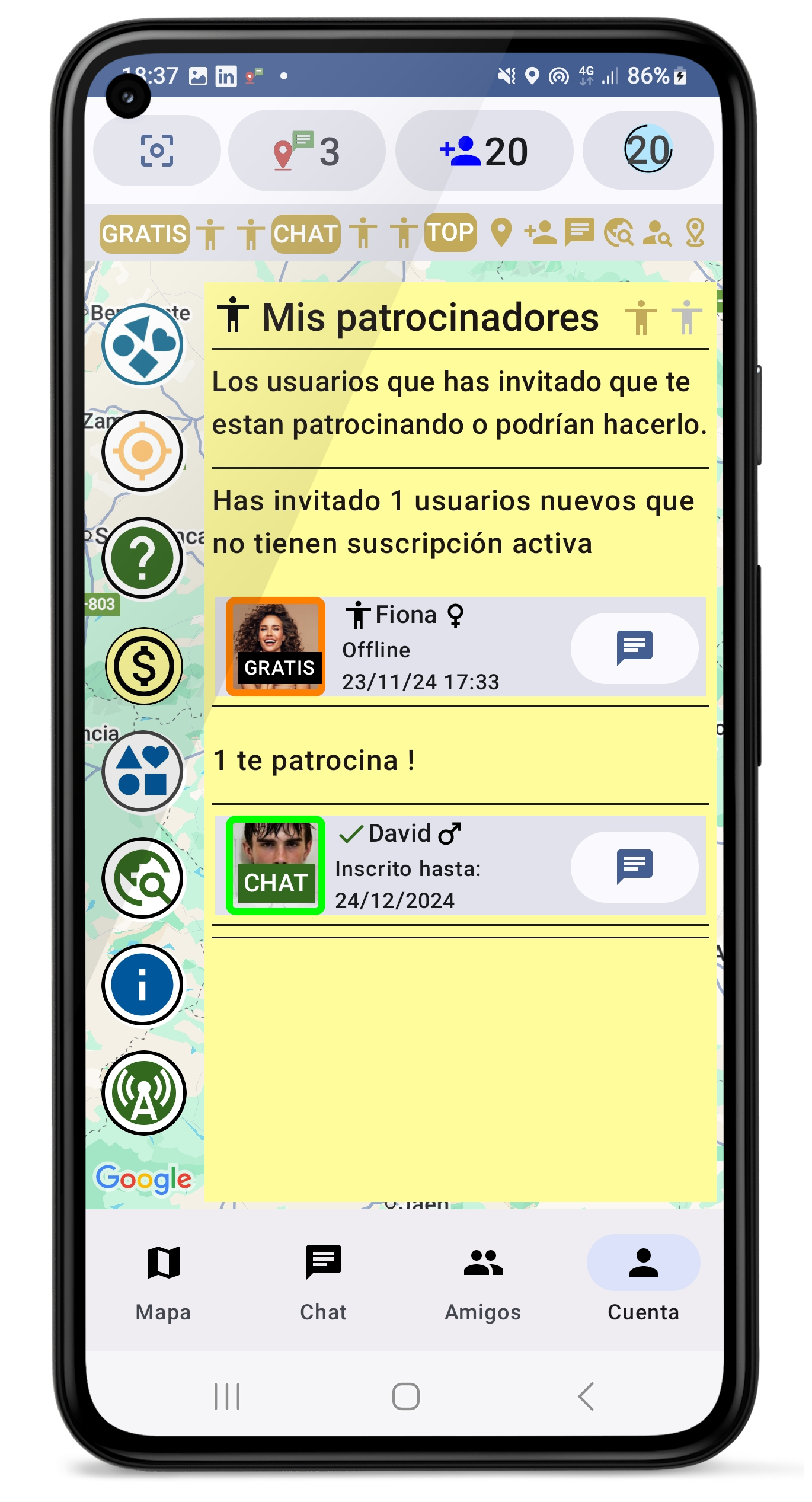 Uso gratuito de la aplicación con dos amigos - patrocinadores